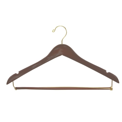 Men's Hanger, Open Hook Contour with Locking Bar, Walnut with Brass Hook